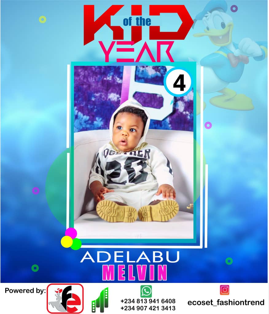 Vote ADELABU MELVIN	IREMIDE in ECOSET FASHION CREATIVE KID OF THE YEAR 2020 Voting Contest @ Fetem.com.ng