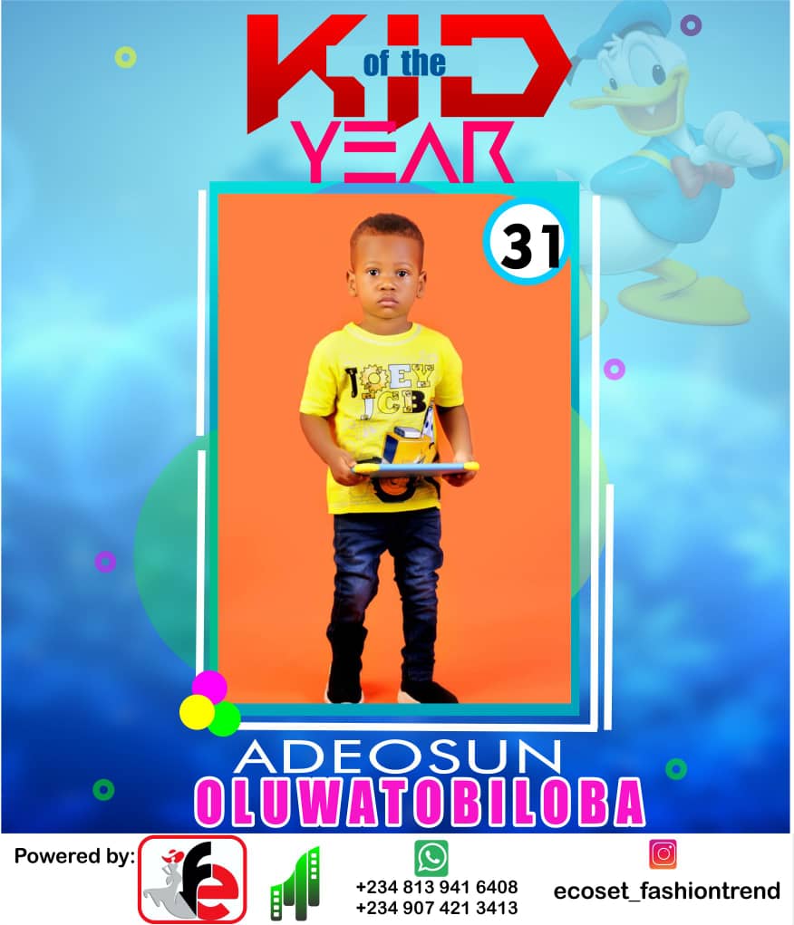 Vote ADEOSUN	OLUWATOBILOBA ETHAN in ECOSET FASHION CREATIVE KID OF THE YEAR 2020 Voting Contest @ Fetem.com.ng