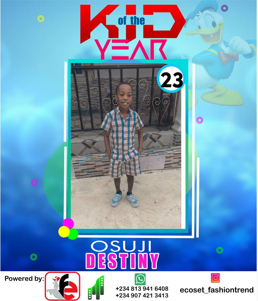 Vote OSUJI DESTINY	CHIDOZIE in ECOSET FASHION CREATIVE KID OF THE YEAR 2020 Voting Contest @ Fetem.com.ng