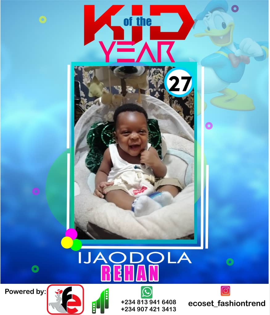 Vote IJAODOLA REHAN	IREOLUWATOMIWA in ECOSET FASHION CREATIVE KID OF THE YEAR 2020 Voting Contest @ Fetem.com.ng