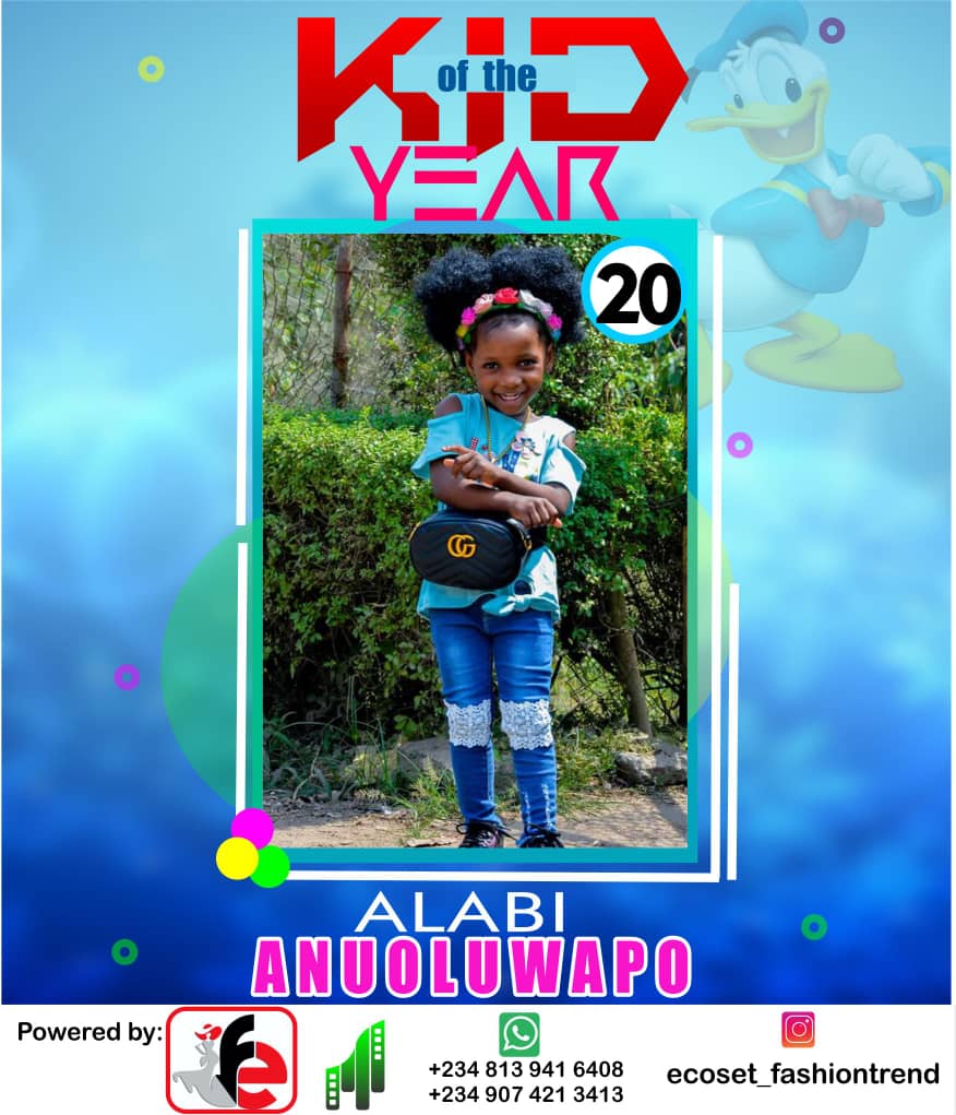 Vote ALABI ANUOLUWAPO	MORENIKEJI in ECOSET FASHION CREATIVE KID OF THE YEAR 2020 Voting Contest @ Fetem.com.ng