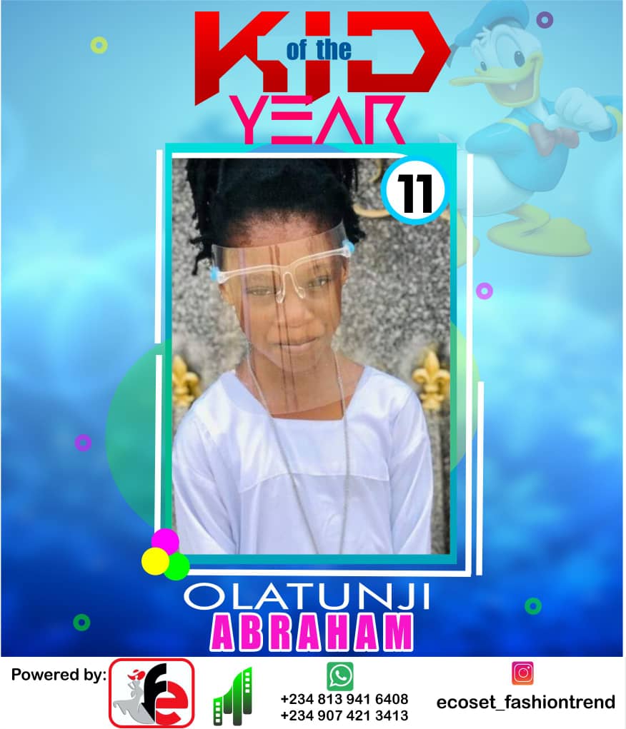 Vote OLATUNJI ABRAHAM	AYOTUNDE in ECOSET FASHION CREATIVE KID OF THE YEAR 2020 Voting Contest @ Fetem.com.ng