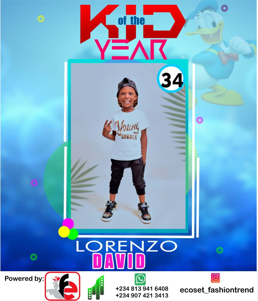 Vote LORENZO DAVID in ECOSET FASHION CREATIVE KID OF THE YEAR 2020 Voting Contest @ Fetem.com.ng