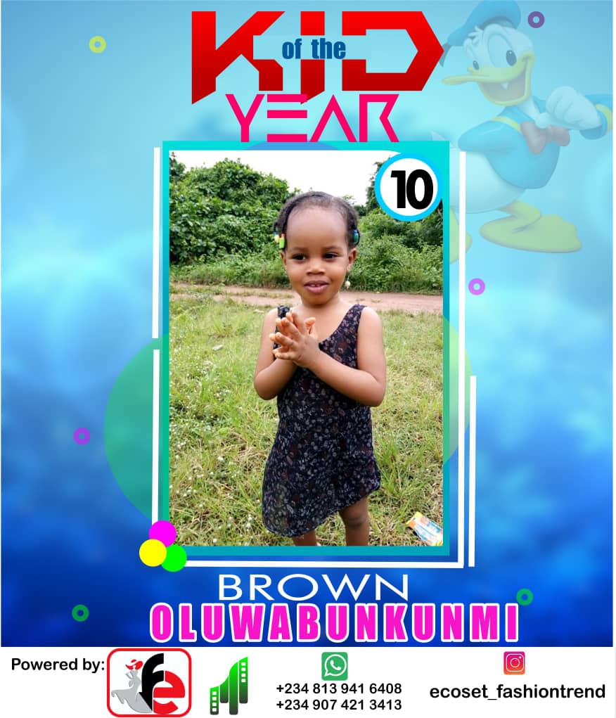 Vote BROWN OLUWABUNKUNMI	HANNAH in ECOSET FASHION CREATIVE KID OF THE YEAR 2020 Voting Contest @ Fetem.com.ng