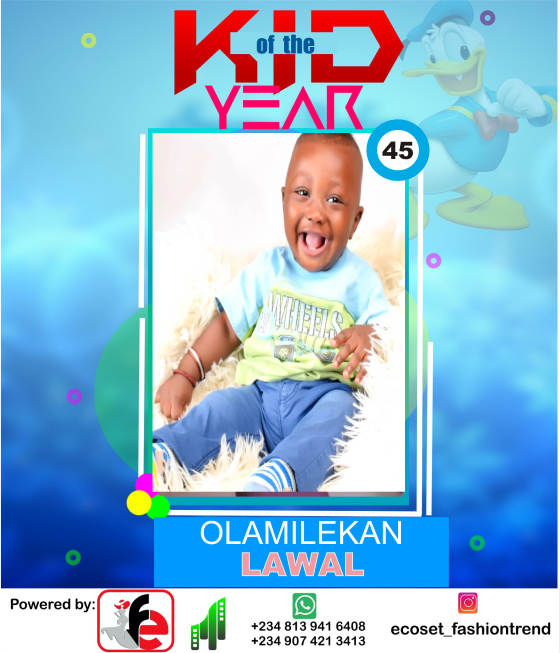 Vote OLAMILEKAN LAWAL in ECOSET FASHION CREATIVE KID OF THE YEAR 2020 Voting Contest @ Fetem.com.ng