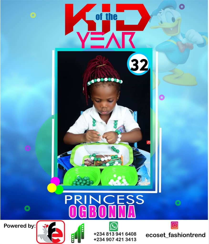 Vote OGBONNA. CHIKADIBIA PRINCESS HALONA in ECOSET FASHION CREATIVE KID OF THE YEAR 2020 Voting Contest @ Fetem.com.ng